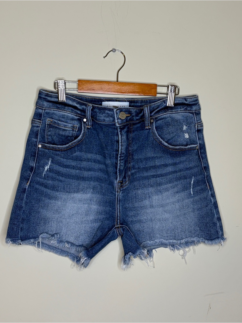 Risen Jeans Denim High Waist Frayed Hem Shorts Size Large